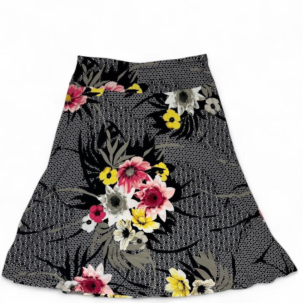 JM Collection Black & White Floral Midi Skirt